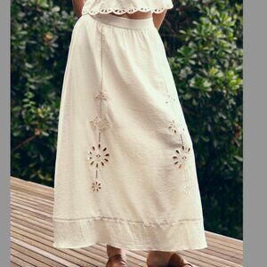 ZARA EMBROIDERED EYELET MIDI SKIRT